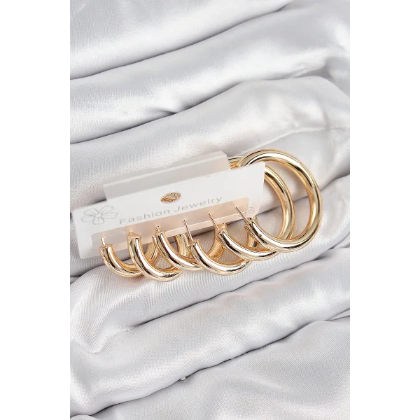 Pirinç Halka Model Gold Renk Kadın Set Küpe