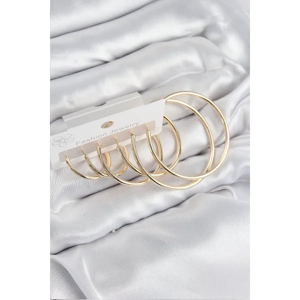 Pirinç Halka Model Gold Renk Kadın Set Küpe