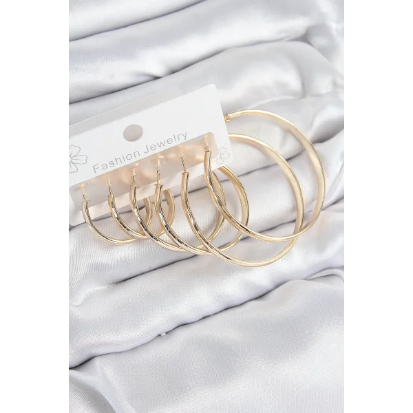 Pirinç Halka Model Gold Renk Kadın Set Küpe