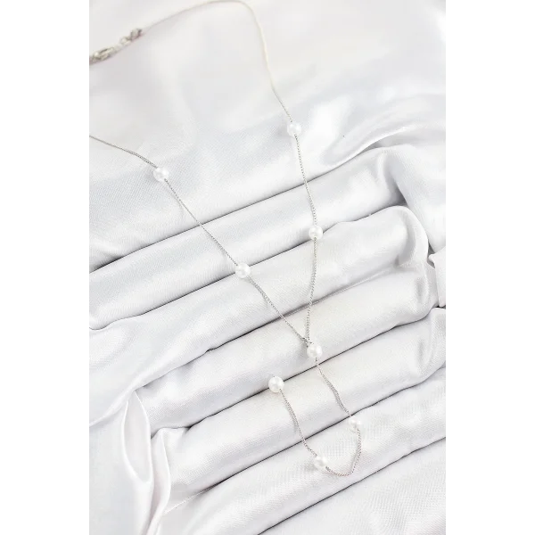 Pirinç İnci Figürlü Y Model Gümüş Renk Kadın Kolye