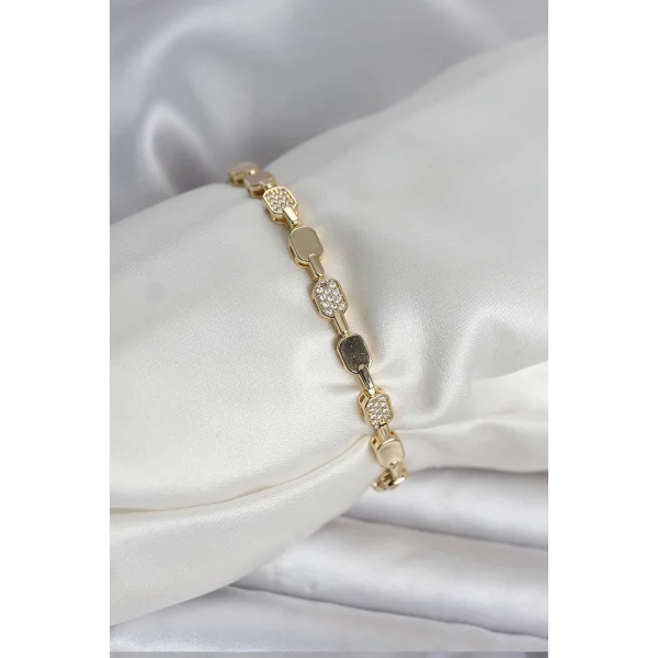 Pirinç Zirkon Taşlı Gold Renk Kadın Bileklik