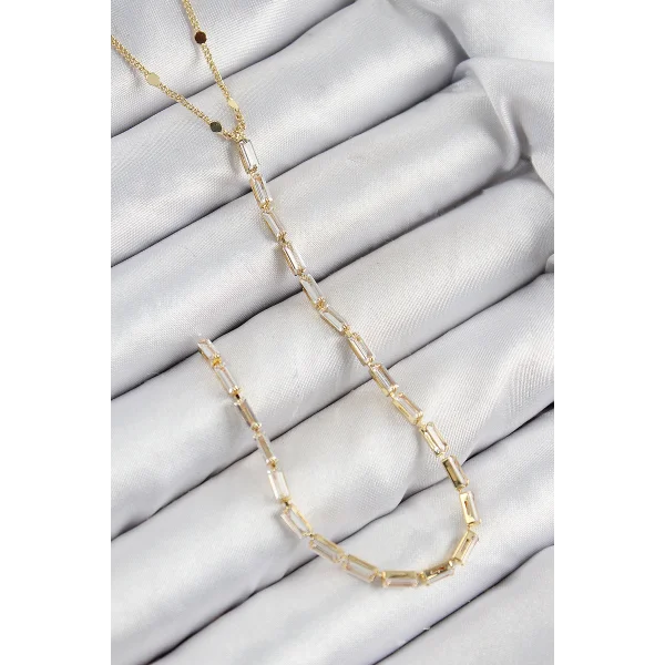 Pirinç Zirkon Taşlı Model Gold Renk Y Kolye