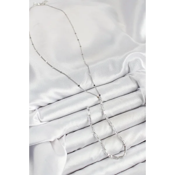 Pirinç Zirkon Taşlı Model Gümüş Renk Y Kolye