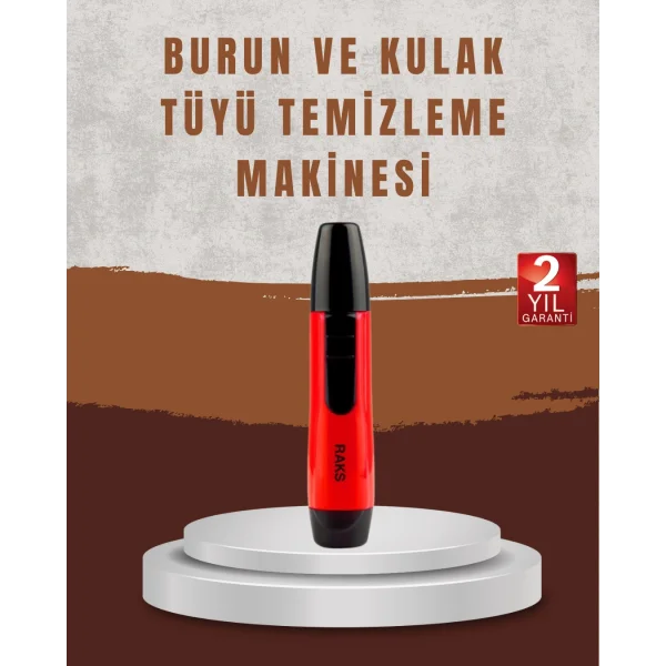Raks Leo Burun Kulak Tüy Alma Makinesi 45 dk Şarj Süreli Kırmızı