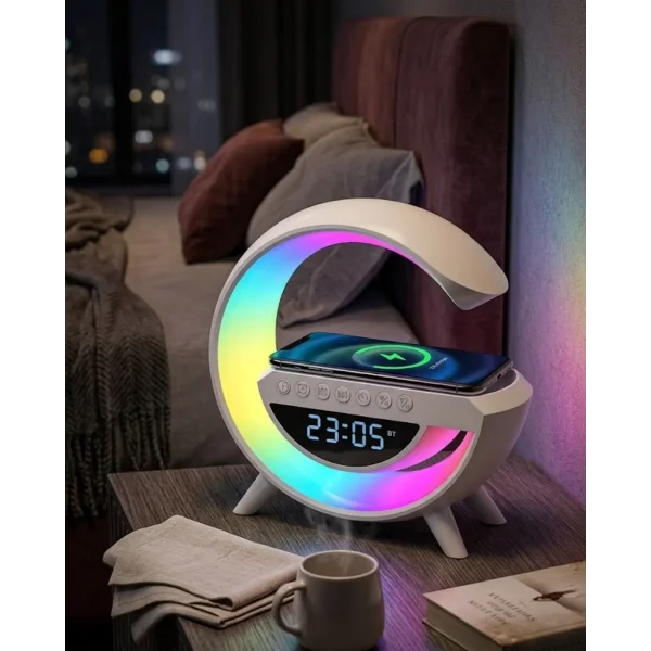 RGB Işıklı Kablosuz Şarjlı Bluetooth Hoparlör Saat ve Alarm Özellikli