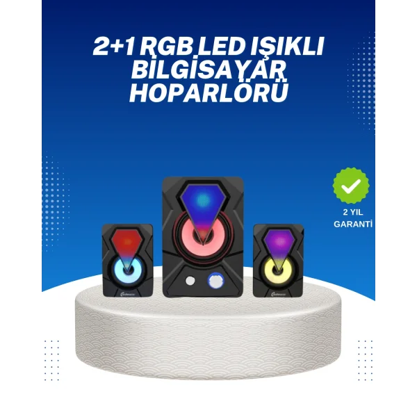 RGB Işıklı USB Hoparlör Seti 9W Çıkış Gücü Derin Bas
