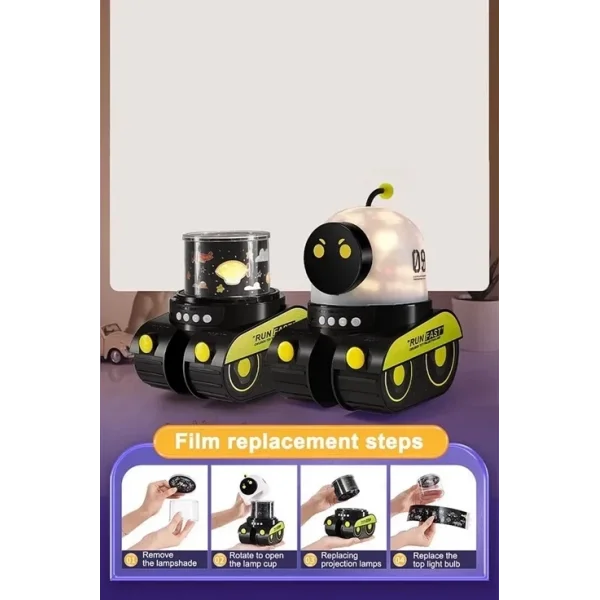 Robot Projeksiyon Gece Lambası Hoparlörlü Şarjlı Yıldızlı Gökyüzü Temalı Led Projeksiyon Lambası