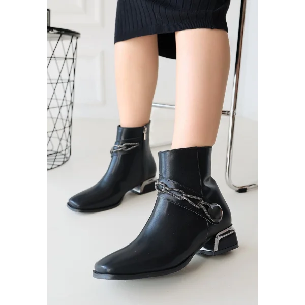 Roxani Siyah Cilt Topuklu Bot