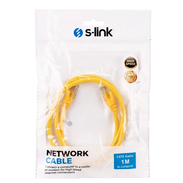 S-Link SL-CAT601YE CAT6 Patch 1Mt Kablo (Sarı)(1923)