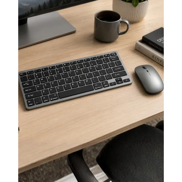 Şarjlı Kablosuz Klavye ve Mouse Seti Kompakt Taşınabilir Tasarım