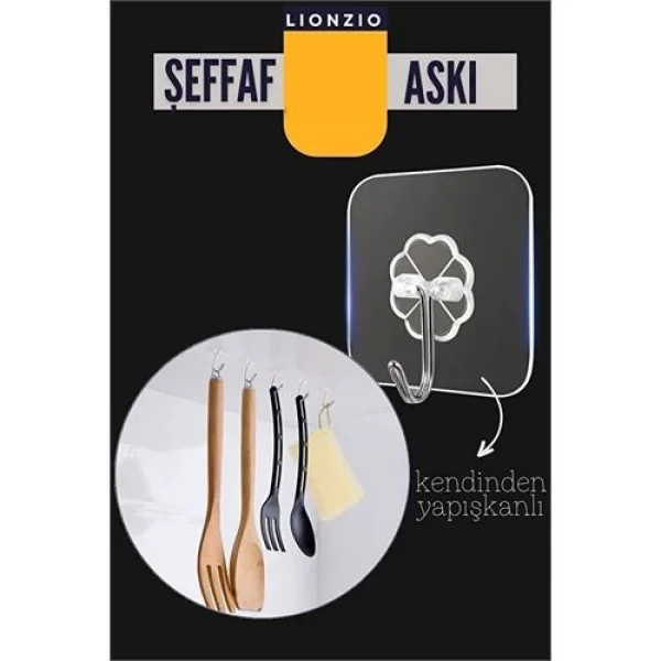 Şeffaf Yapışkanlı Askı Mutfak Banyo Duvar Askısı Çivisiz Pratik Kanca Seti