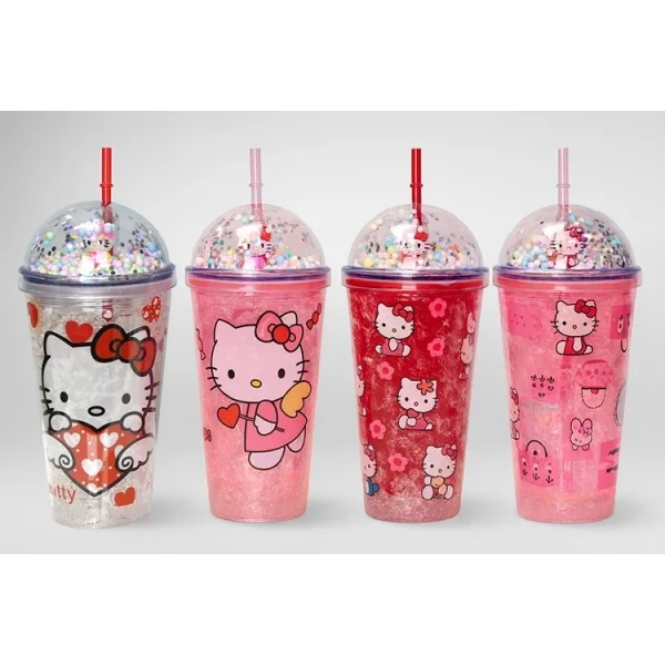 Sevimli Hello Kitty Işıklı Pipetli Boncuklu Suluk & Bardak 400 Ml Alk3145
