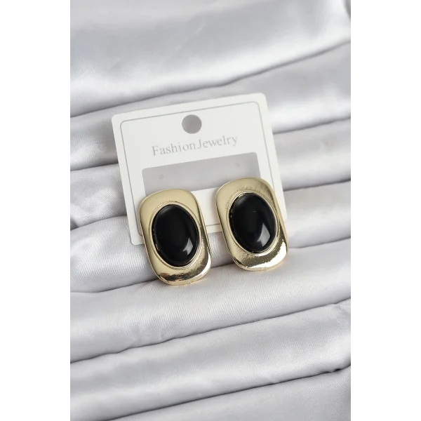 Siyah Renk Kare Model Vintage Kadın Küpe