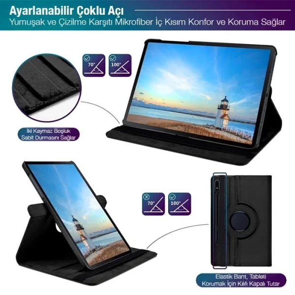 SM Galaxy Tab S8 Plus 2022 12.4 (X800-X806) 360 Derece Döner Standlı Kılıf-(5775)
