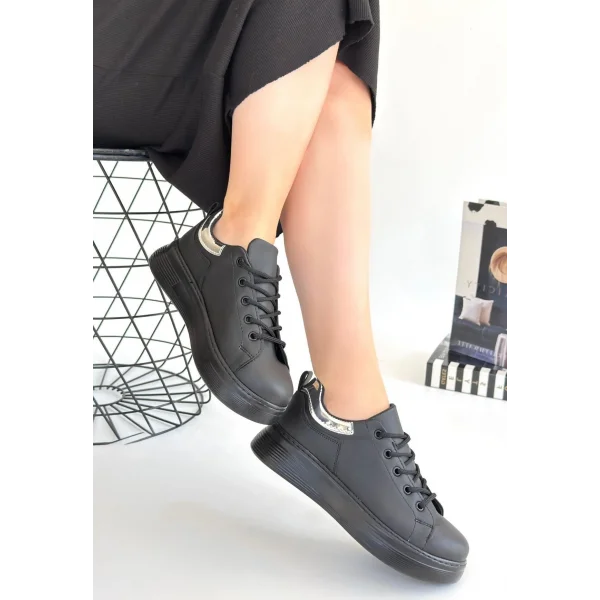 Sofio Siyah Cilt Bağcıklı Spor Ayakkabı