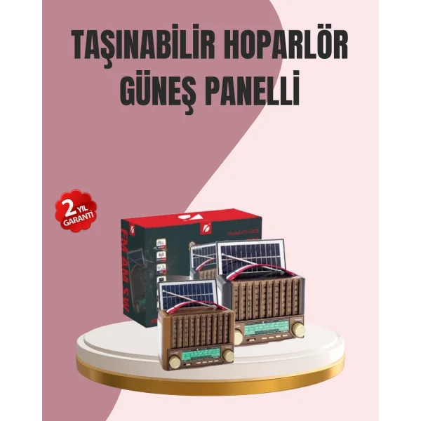 Solar Panel Şarjlı Taşınabilir Radyo Bluetooth Hoparlör Müzik Kutusu