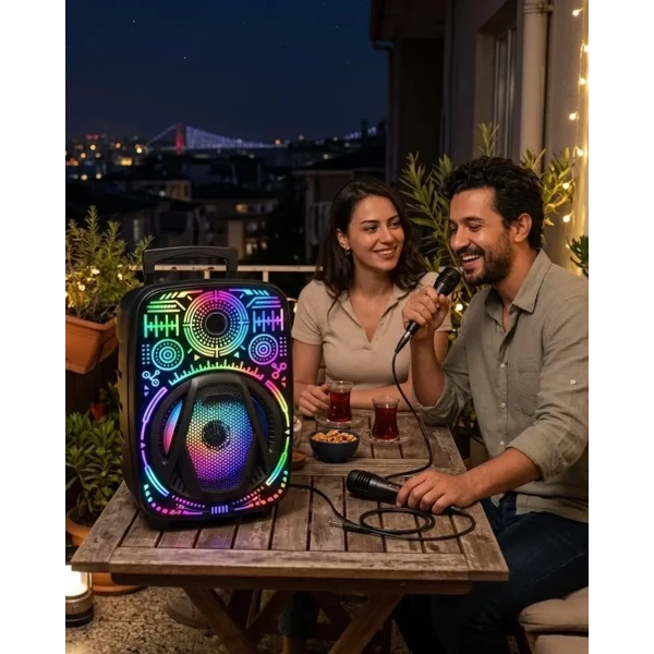 Taşınabilir Bluetooth Speaker Mikrofonlu RGB Işıklı Karaoke Ses Sistemi