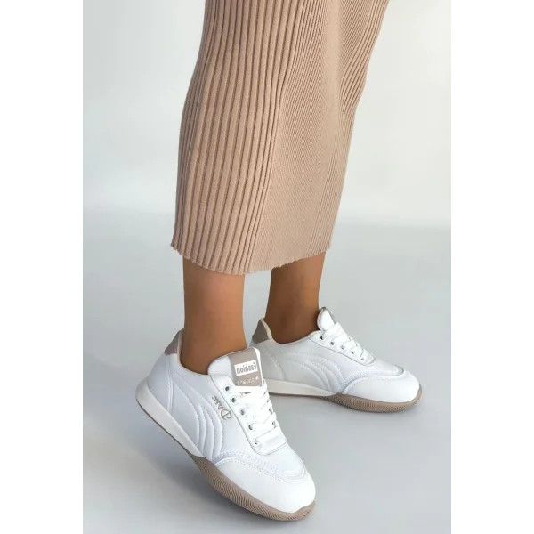 Tawen Beyaz Cilt Bağcıklı Spor Ayakkabı