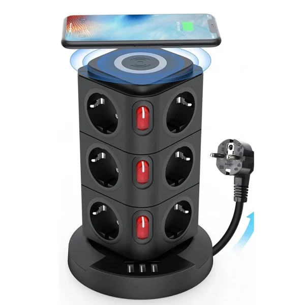 Termal Akım Korumalı Isıya Dayanıklı 3 Usb 12 Priz Ve Wireless Kablosuz Şarj 2.4 Amper Kablolu Priz