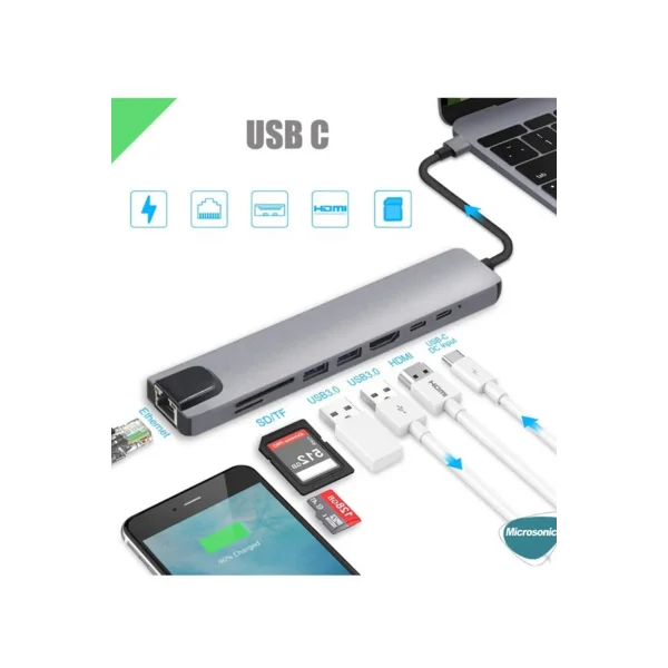 Type-c To Hdtv Multifunction Adapter 8 Port Kablo