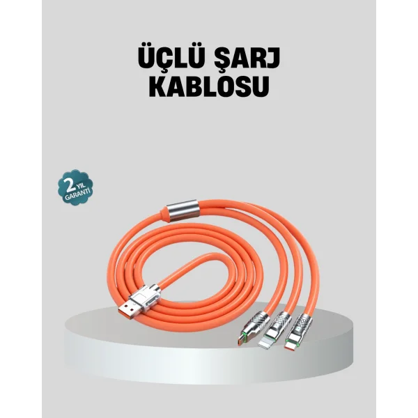 ÜÇLÜ Şarj Kablosu – Yüksek Hızlı Dayanıklı ve Uzun Ömürlü