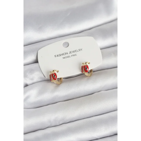 Uğur Böceği Model Gold Renk Pirinç Çocuk Küpe