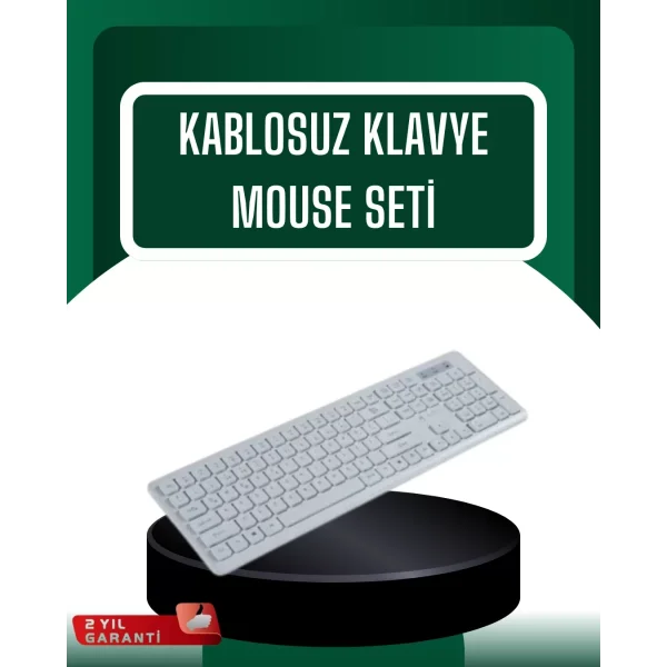 USB Alıcılı Kablosuz Klavye Mouse - Geniş Uyumluluk Sessiz Tuşlar