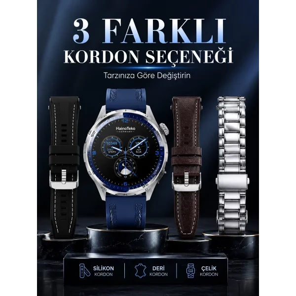 Uzun Süreli Pil Ömrüne Sahip AMOLED Akıllı Saat 3 Kordonlu Tasarım