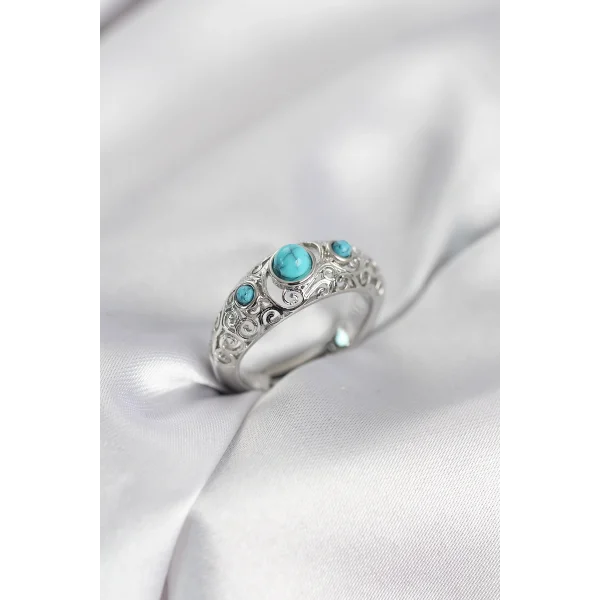 Vintage Model Mavi Taşlı Gümüş Renk Kadın Yüzük