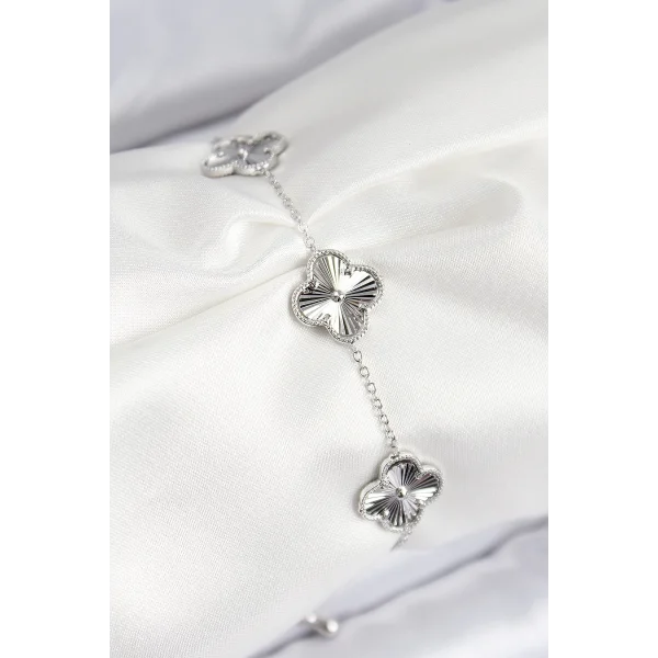 VIP Pirinç Yonca Model Gümüş Renk Kadın Bileklik