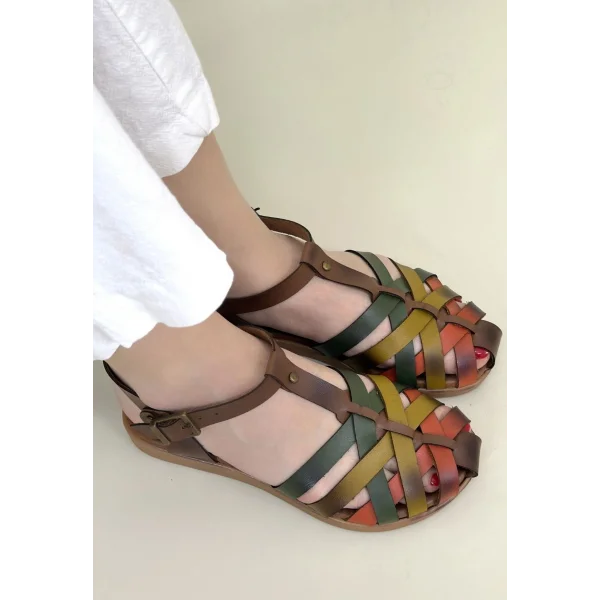 Woji Taba Hakiki Deri Kemerli Sandalet