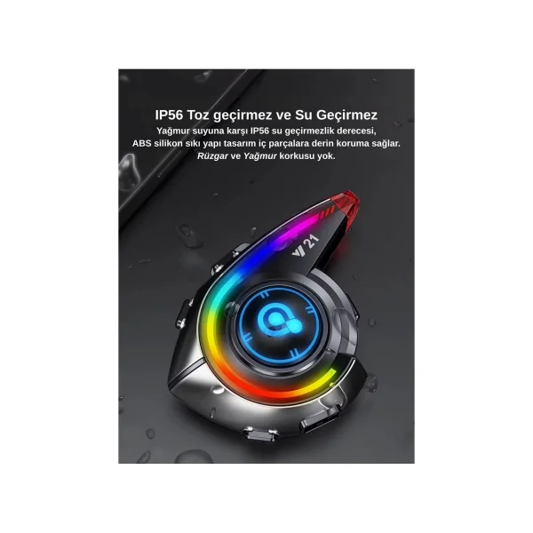 Y21 Rgb Işık Efektli Intercom Bluetooth Motosiklet Kask Kulaklığı Intercom Kulaklık