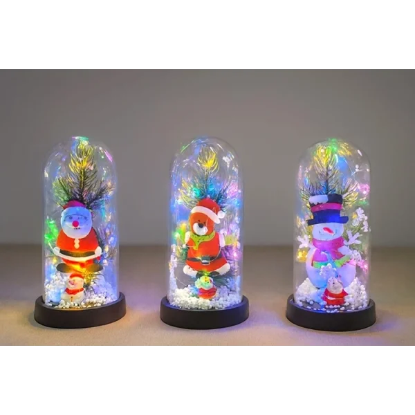 Yılbaşı Temalı Işıklı  Dekoratif Cam Fanus Alk5075