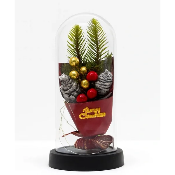 Yılbaşı Temalı Işıklı  Dekoratif Cam Fanus Alk5081