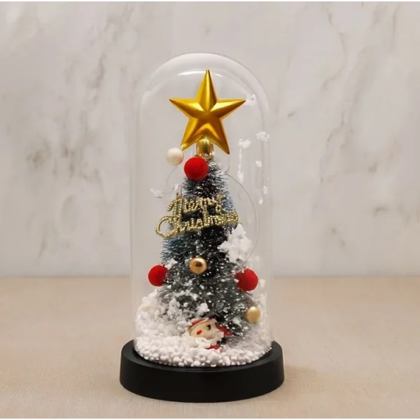 Yılbaşı Temalı Işıklı  Dekoratif Cam Fanus Alk5082