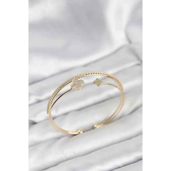 Yonca Model Pirinç Gold Renk Kadın Bileklik