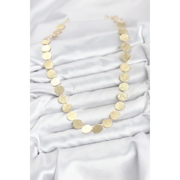 Yuvarlak Plaka Model Gold Renk Kadın Kolye