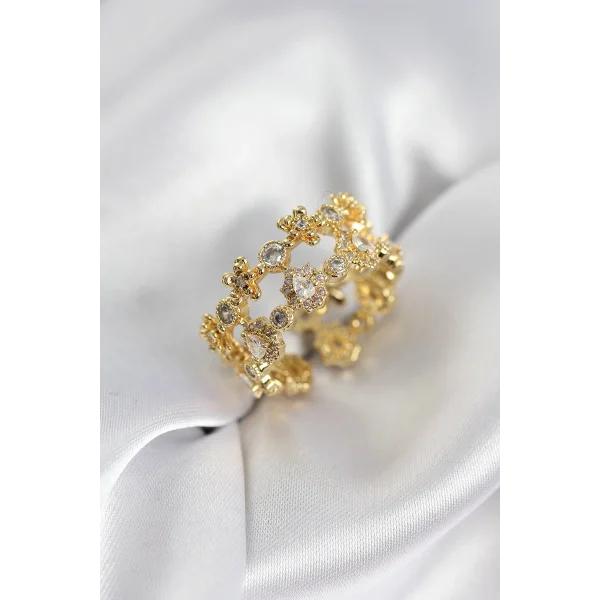 Zirkon Taşlı 2li Model Gold Renk Kadın Yüzük