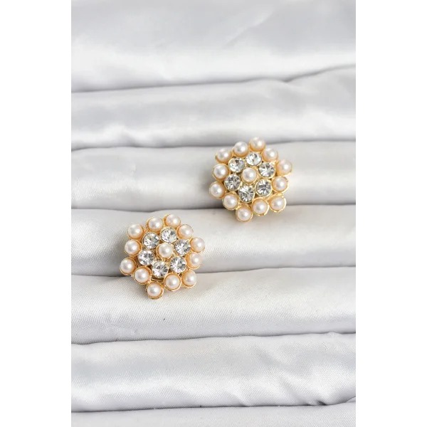 Zirkon Taşlı ve İncili Model Düğme veya Manşet Broşu