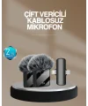 2’li Kablosuz Yaka Mikrofonu Type-C ve Lightning Uyumlu Profesyonel Set