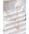 316L Çelik Gold Renk 2Li Simli Kelebek Model Kadın Kolye