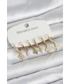316L Çelik Gold Renk 6lı Set Yonca Model Kadın Küpe