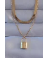 316L Çelik Gold Renk Çift Zincir Kilit Model Kolye