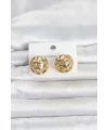 316L Çelik Gold Renk Desenli Top Model Kadın Küpe