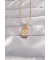 316L Çelik Gold Renk Karışık Mineli Ay Figür Tarot Kolye
