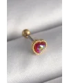 316L Çelik Gold Renk Kırmızı Mineli Kalp Tragus Piercing