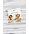 316L Çelik Gold Renk Leopar Desenli Plaka Model Kadın Küpe