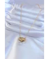 316L Çelik Gold Renk Lotus Model Zirkon Taşlı Kadın Kolye