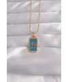 316L Çelik Gold Renk Mavi Mineli El Figür Tarot Kolye
