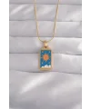 316L Çelik Gold Renk Mavi Mineli Güneş Model Tarot Kolye